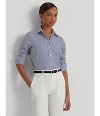 Lauren Ralph Lauren Petite Size Easy Care Point Collar Shirttail Hem Long Cuff Sleeve Shirt