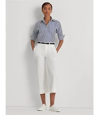 Lauren Ralph Lauren Petite Size Easy Care Point Collar Shirttail Hem Long Cuff Sleeve Shirt