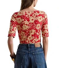Lauren Ralph Lauren Petite Size Floral Boat Neck Elbow Sleeve Tee
