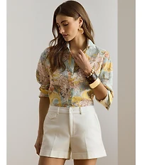 Lauren Ralph Lauren Petite Size Floral Point Collar Long Sleeve Button-Front Shirt