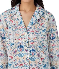 Lauren Ralph Lauren Petite Size Floral Print 3/4 Sleeve Notch Collar Woven Pajama Set