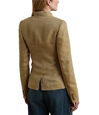 Lauren Ralph Lauren Petite Size Herringbone Linen Band Collar Long Sleeve Button Front Jacket