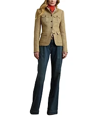 Lauren Ralph Lauren Petite Size Herringbone Linen Band Collar Long Sleeve Button Front Jacket