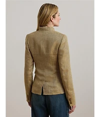 Lauren Ralph Lauren Petite Size Herringbone Linen Band Collar Long Sleeve Button Front Jacket