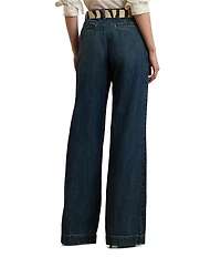 Lauren Ralph Lauren Petite Size High-Rise Pleated Wide-Leg Denim Pocketed Jeans
