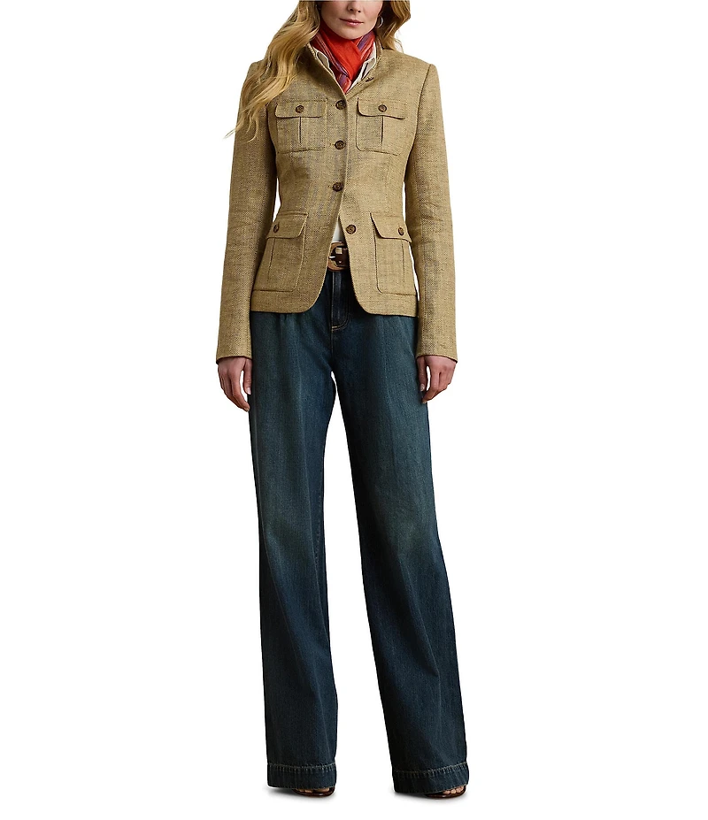 Lauren Ralph Lauren Petite Size High-Rise Pleated Wide-Leg Denim Pocketed Jeans