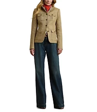 Lauren Ralph Lauren Petite Size High-Rise Pleated Wide-Leg Denim Pocketed Jeans