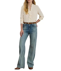 Lauren Ralph Lauren Petite Size High Rise Wide Leg Denim Jeans