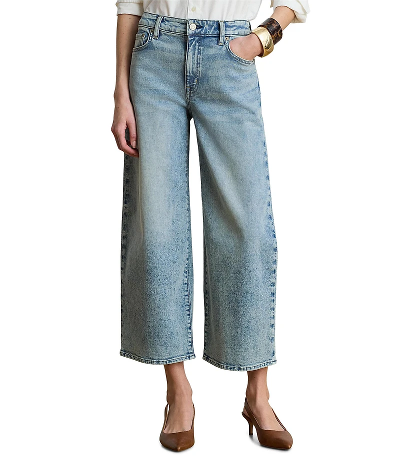 Lauren Ralph Lauren Petite Size High-Rise Wide-Leg Denim Twill Cropped Jeans