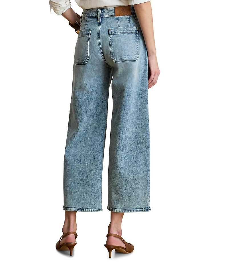 Lauren Ralph Lauren Petite Size High-Rise Wide-Leg Denim Twill Cropped Jeans