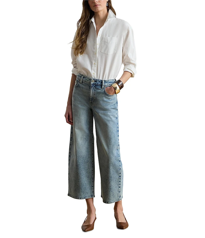Lauren Ralph Lauren Petite Size High-Rise Wide-Leg Denim Twill Cropped Jeans