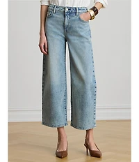 Lauren Ralph Lauren Petite Size High-Rise Wide-Leg Denim Twill Cropped Jeans
