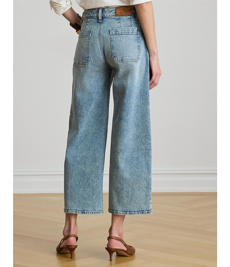 Lauren Ralph Lauren Petite Size High-Rise Wide-Leg Denim Twill Cropped Jeans