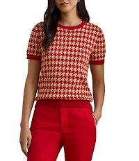 Lauren Ralph Lauren Petite Size Houndstooth Jacquard Crew Neck Short Sleeve Sweater Top