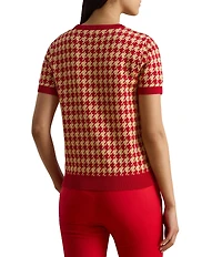 Lauren Ralph Lauren Petite Size Houndstooth Jacquard Crew Neck Short Sleeve Sweater Top