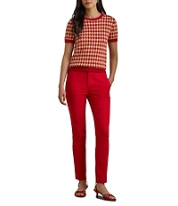 Lauren Ralph Lauren Petite Size Houndstooth Jacquard Crew Neck Short Sleeve Sweater Top