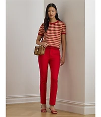 Lauren Ralph Lauren Petite Size Houndstooth Jacquard Crew Neck Short Sleeve Sweater Top