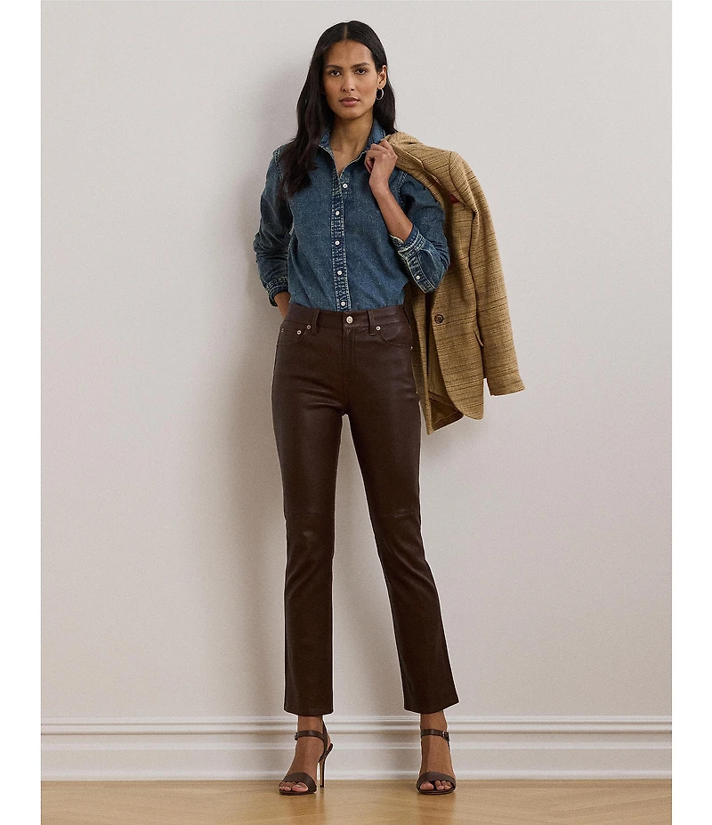 Lauren Ralph Lauren Petite Size Jamelko Point Collar Long Sleeve Classic Fit Denim Shirt