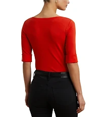 Lauren Ralph Lauren Petite Size Judy Solid Stretch-Infuse Cotton Boat Neck Tee