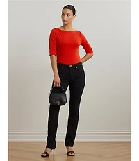 Lauren Ralph Lauren Petite Size Judy Solid Stretch-Infuse Cotton Boat Neck Tee