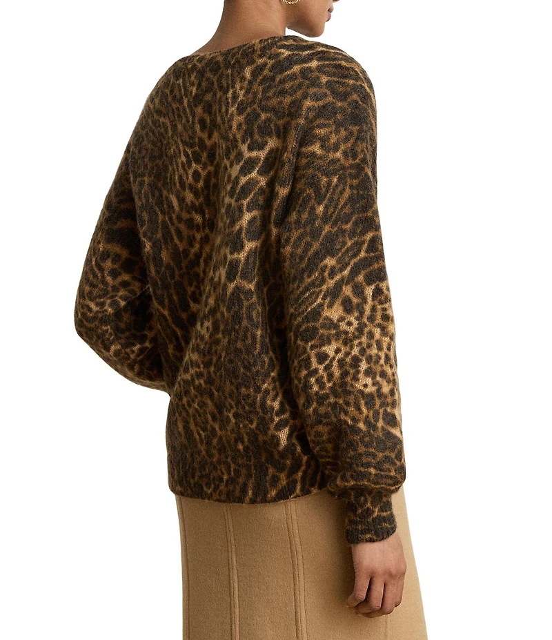 Lauren Ralph Lauren Petite Size Knit Ocelot Crew Neck Long Sleeve Sweater