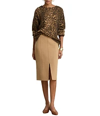 Lauren Ralph Lauren Petite Size Knit Ocelot Crew Neck Long Sleeve Sweater