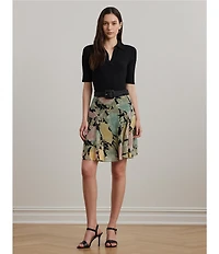 Lauren Ralph Lauren Petite Size Lightweight Crinkle Georgette Embriordered Floral A-Line Skirt