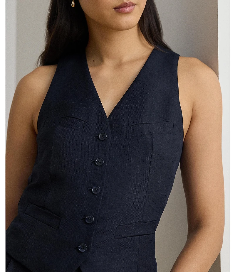 Lauren Ralph Lauren Petite Size Linen-Blend V-Neck Sleeveless Vest