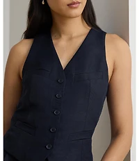 Lauren Ralph Lauren Petite Size Linen-Blend V-Neck Sleeveless Vest