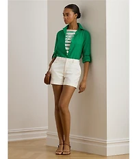 Lauren Ralph Lauren Petite Size Linen Point Collar Long Roll-Tab Sleeve Button-Front Shirt