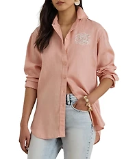 Lauren Ralph Lauren Petite Size Linen Point Collar Long Sleeves Button-Front Shirt