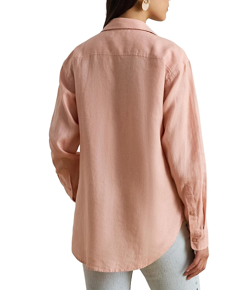 Lauren Ralph Lauren Petite Size Linen Point Collar Long Sleeves Button-Front Shirt
