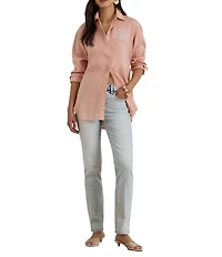 Lauren Ralph Lauren Petite Size Linen Point Collar Long Sleeves Button-Front Shirt