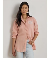 Lauren Ralph Lauren Petite Size Linen Point Collar Long Sleeves Button-Front Shirt