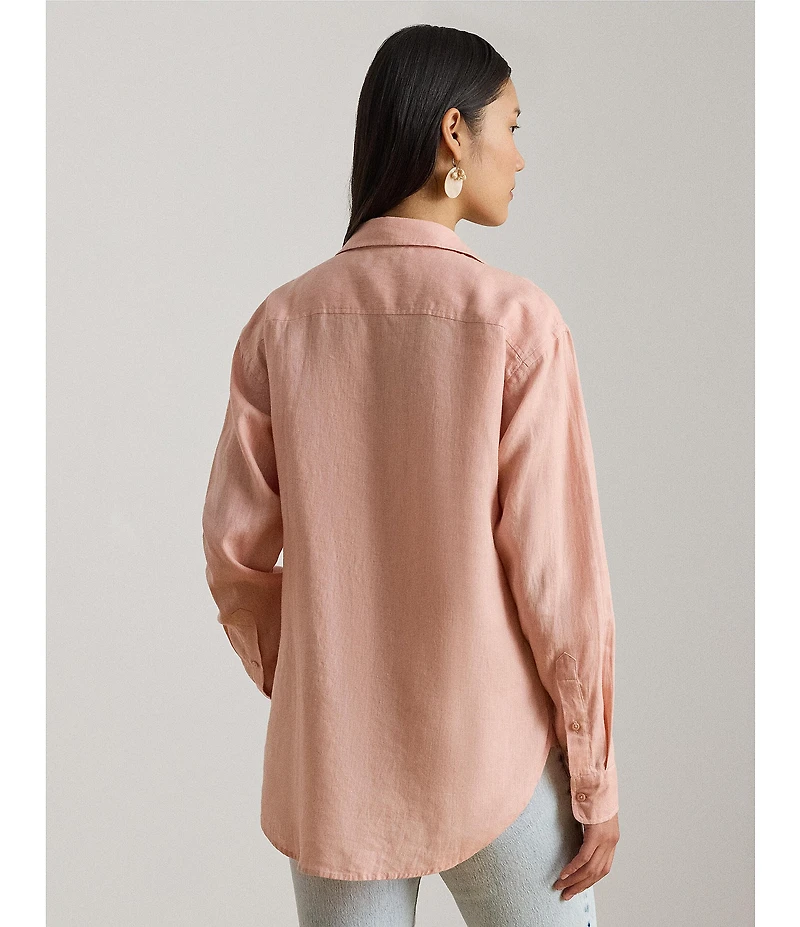 Lauren Ralph Lauren Petite Size Linen Point Collar Long Sleeves Button-Front Shirt