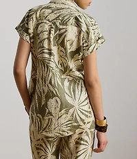 Lauren Ralph Lauren Petite Size Linen Woven Collared Short Sleeve Shirt