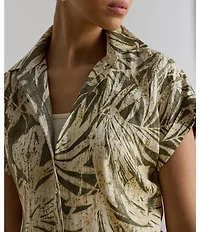 Lauren Ralph Lauren Petite Size Linen Woven Collared Short Sleeve Shirt