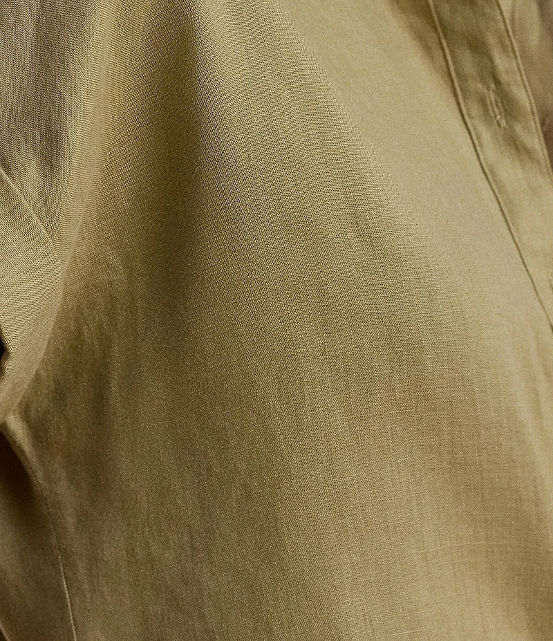 Lauren Ralph Lauren Petite Size Linen Woven Point Collar Short Sleeve Button-Front Shirt