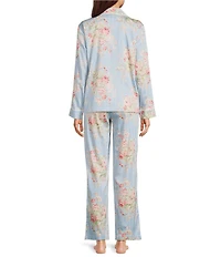 Lauren Ralph Lauren Petite Size Long Sleeve Notch Collar Woven Sateen Floral Print Long Pajama Set