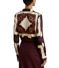 Lauren Ralph Lauren Petite Size Luxe Twill Classic Fit Equestrian Print Button-Front Shirt
