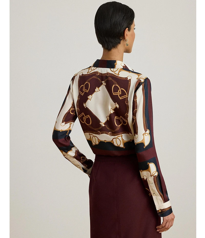 Lauren Ralph Lauren Petite Size Luxe Twill Classic Fit Equestrian Print Button-Front Shirt
