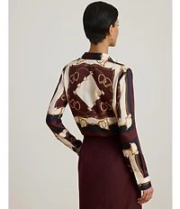 Lauren Ralph Lauren Petite Size Luxe Twill Classic Fit Equestrian Print Button-Front Shirt