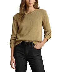 Lauren Ralph Lauren Petite Size Metallic Cotton-Blend Crew Neck Long Sleeve Sweater