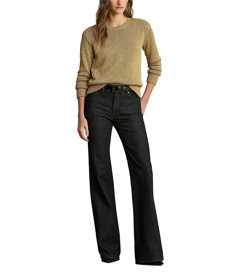 Lauren Ralph Lauren Petite Size Metallic Cotton-Blend Crew Neck Long Sleeve Sweater