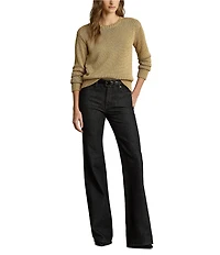 Lauren Ralph Lauren Petite Size Metallic Cotton-Blend Crew Neck Long Sleeve Sweater