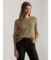 Lauren Ralph Lauren Petite Size Metallic Cotton-Blend Crew Neck Long Sleeve Sweater