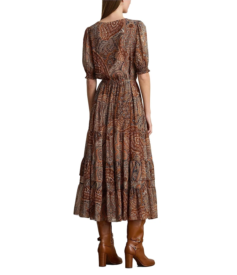 Lauren Ralph Lauren Petite Size Paisley Belted Georgette A-Line Dress