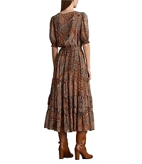 Lauren Ralph Lauren Petite Size Paisley Belted Georgette A-Line Dress