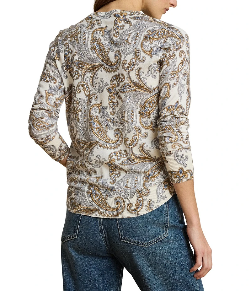 Lauren Ralph Lauren Petite Size Paisley Cotton- Modal Crew Neck Long Sleeve Sweater