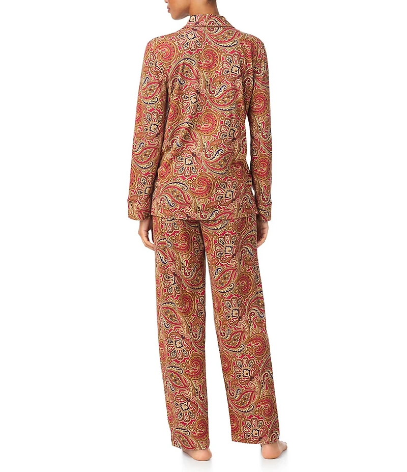 Lauren Ralph Lauren Petite Size Paisley Long Sleeve Notch Collar Knit Pajama Set